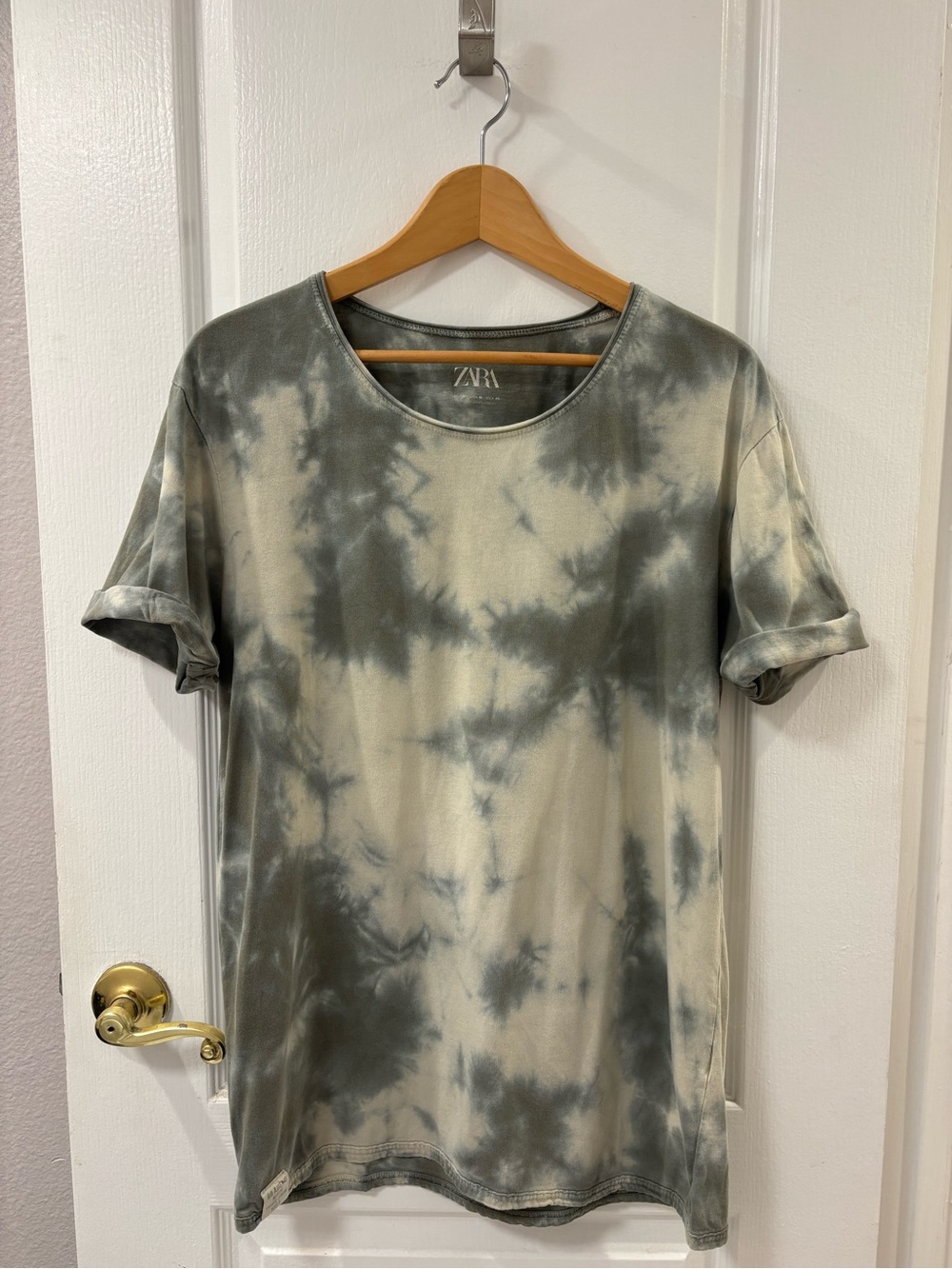 Zara Oversized Crew Neck Cuffed Sleeve Tie-Dye Olive Short Sleeve T Shirt M